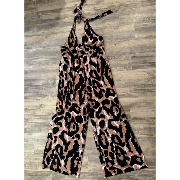 DVF x Target Halter Leopard Neutral Jumpsuit XXL Diane Von Furstenburg Pockets - Picture 1 of 6